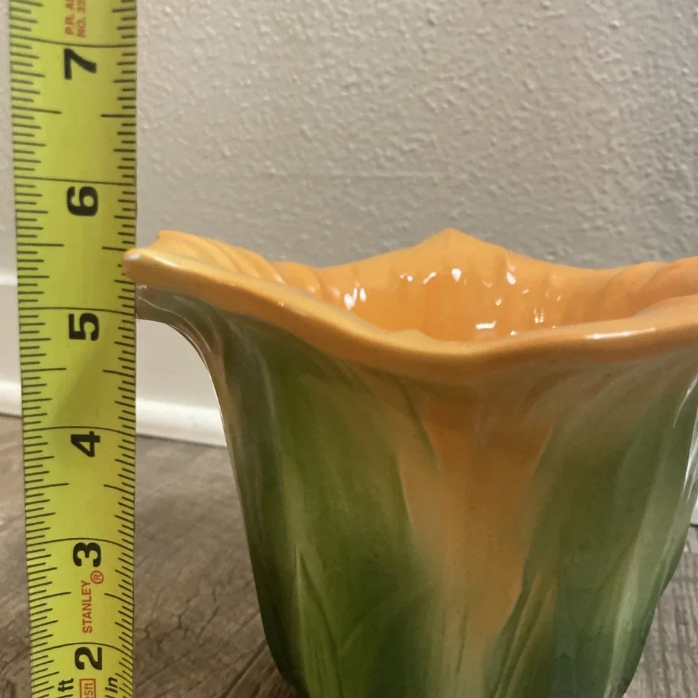 VTG Squash Gourd Flower Vase Bowl Planter Orange & Green Ceramic Italy‎